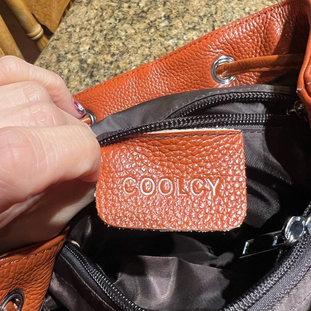 Coolcy Vintage Leather Drawstring Backpack Burnt Orange NWOT Excellent Condition